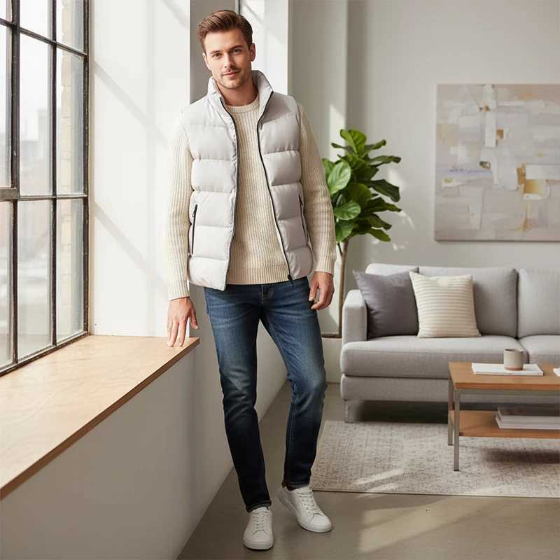 Mens Vest Autumn and Winter New Warm Cotton Waistcoat Vest Korean Style Fashion Joker Fashionable Sleeveless Jacket Top W251029