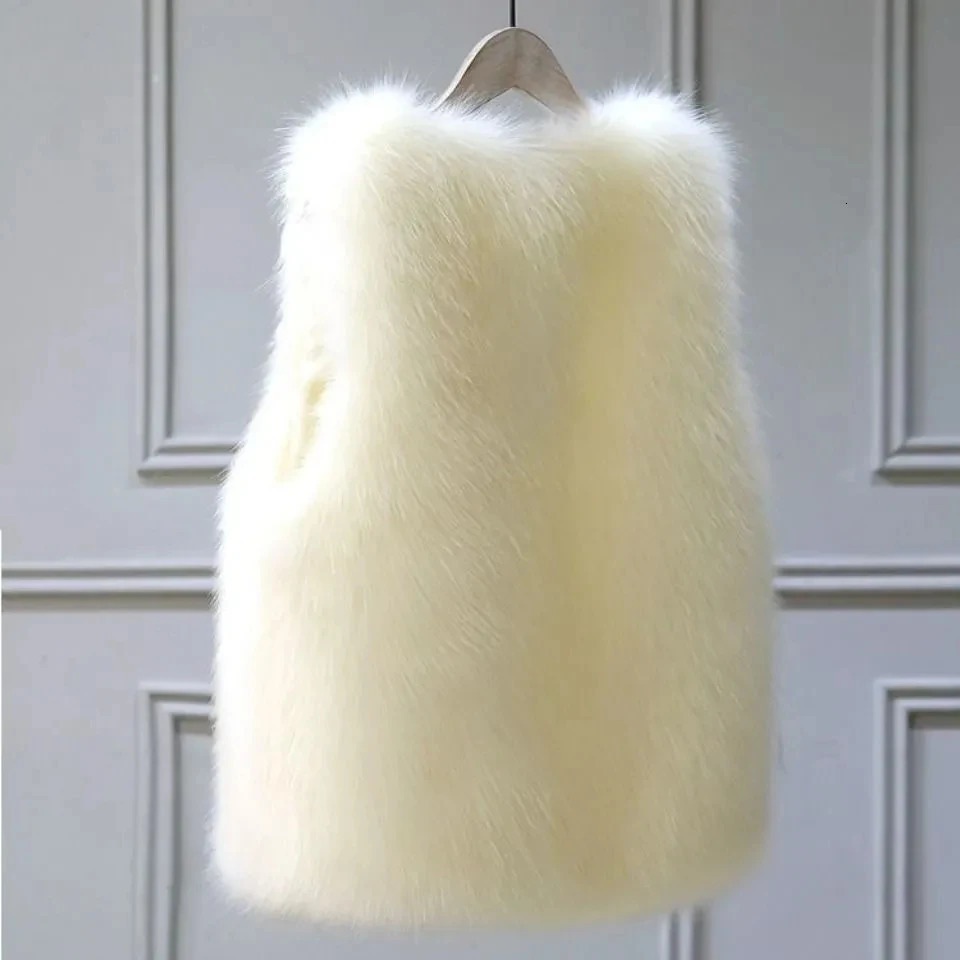 Womens Fur Vest Female Waistcoat Faux Fox Fur Overcoat Winter Jackets Large Size Thickened Warm Sleeveless Outwear Top 251029