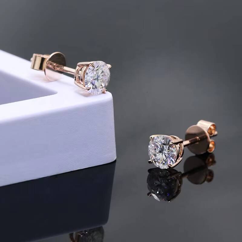 Low Price 14k Rose Gold Stud 05ct X 2 Total 1 Carats Four Claws White D VVS1 Moissanite Gold Earring
