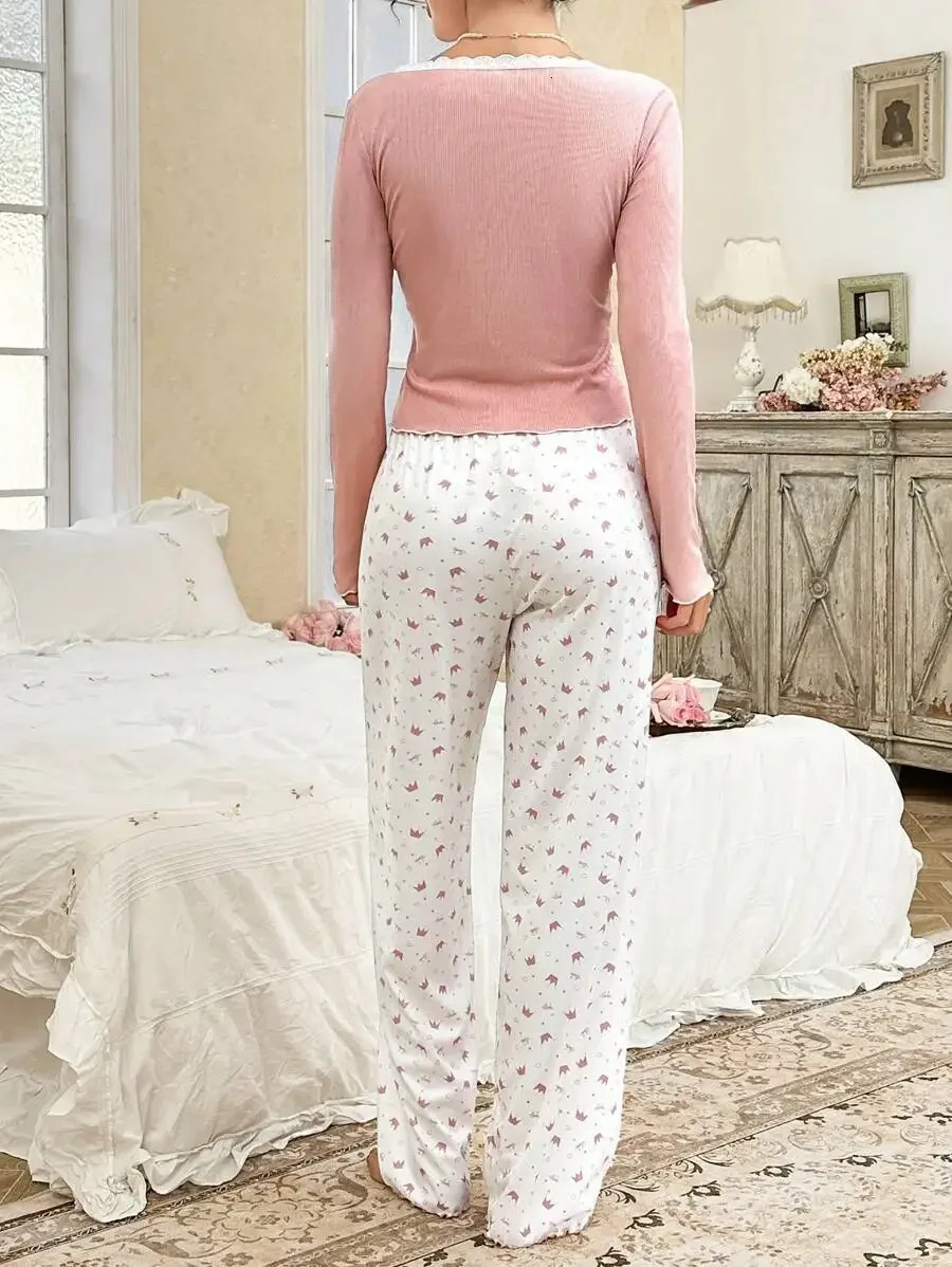 Women Sleepwear Autumn Winter Pajamas Set Long Sleeve Tshirt with Trouses Pijamas Homewear Femme Loungewear 251029