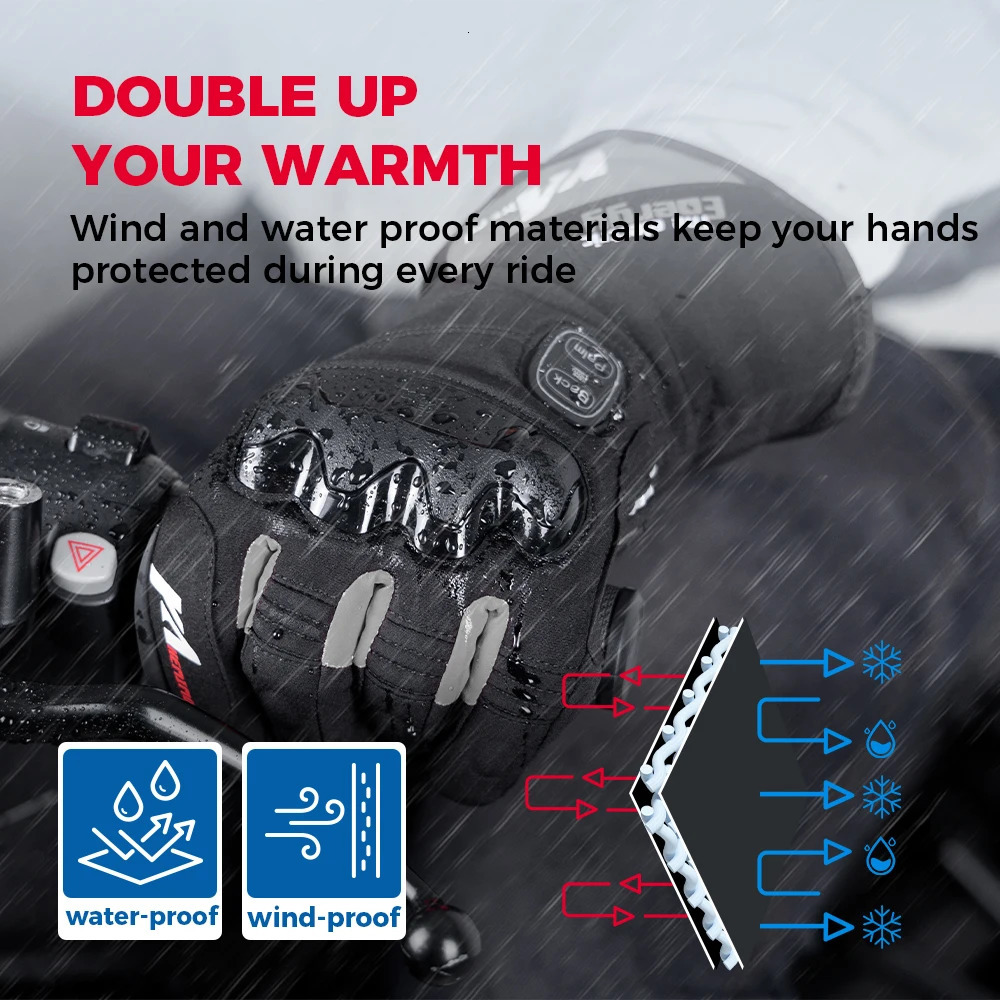 KEMIMOTO Heated Gloves Motorcycle Winter Moto Warm Waterproof Rechargeable Heating Thermal For Snowmobile 251013