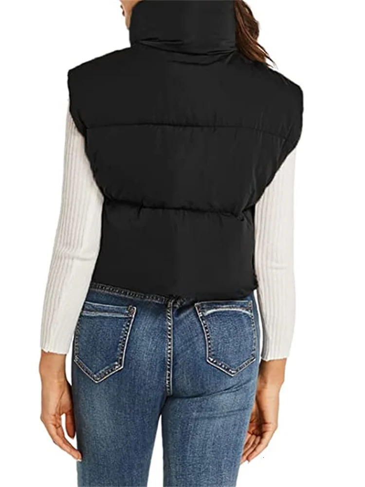 Women Waistcoat Fall Winter Warm Cropped Coats Stand Collar Sleeveless Lightweight Vest Jackets Fashion Outerwear 251029