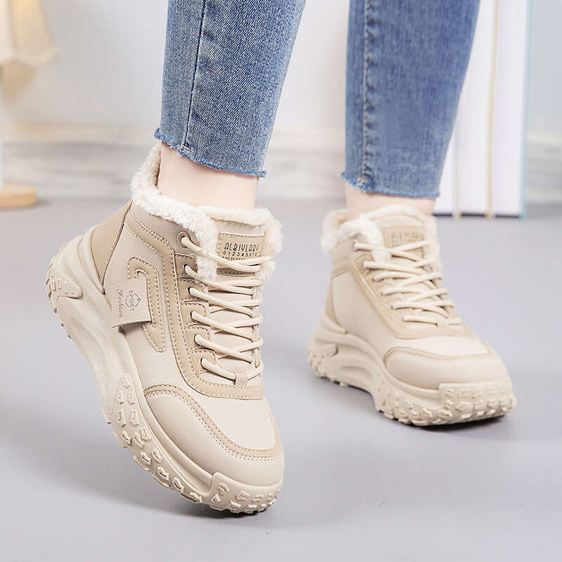 Women's 2025 New Winter High-Top Designer Shoe Retro-Stitched Fleece-Lined Warm Cotton Thick-Soled Cushioned Wear-Resistant Height-Increasing