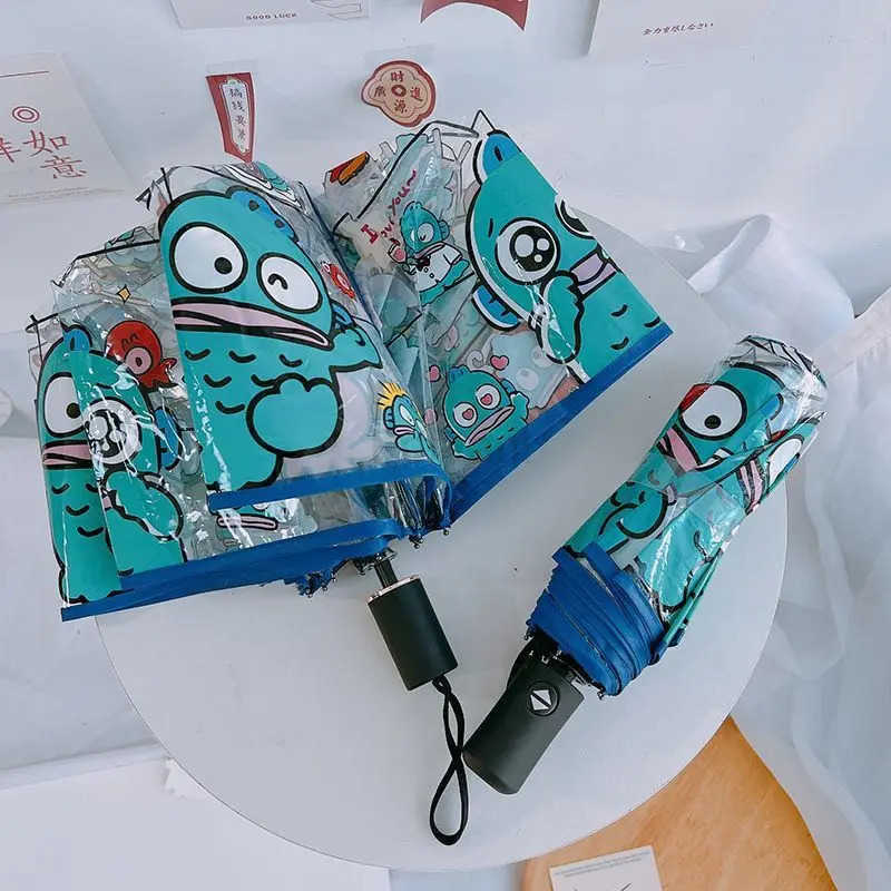 Sanrio Anime Hangyodon Transparent Umbrella Sanrio Folding Umbrella Windproof Fully Automatic EnvironmentProtection Sunumbrella Gift L251029