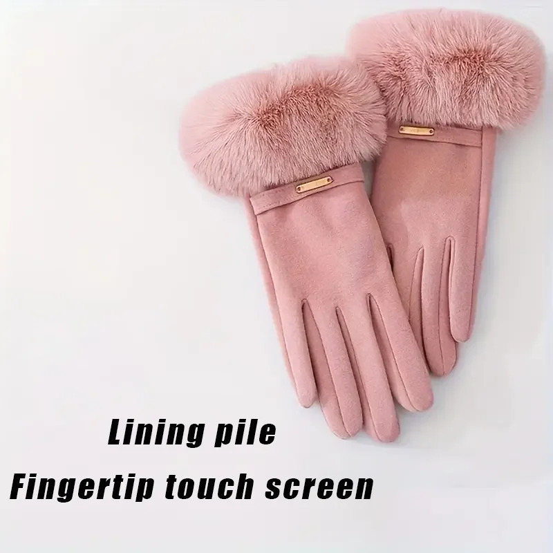 Women Touchscreen GlovesSoft DoubleLayered Faux Rabbit Fur For Ultimate Cold Weather ProtectionWindproofWaterResistant 251029