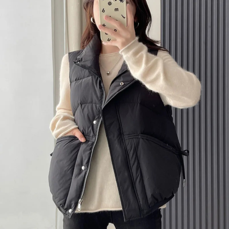 Down Cotton Womens Vest Fashion Waistcoat Versatile Autumn Winter Solid Color Warm Jacket H522 251027