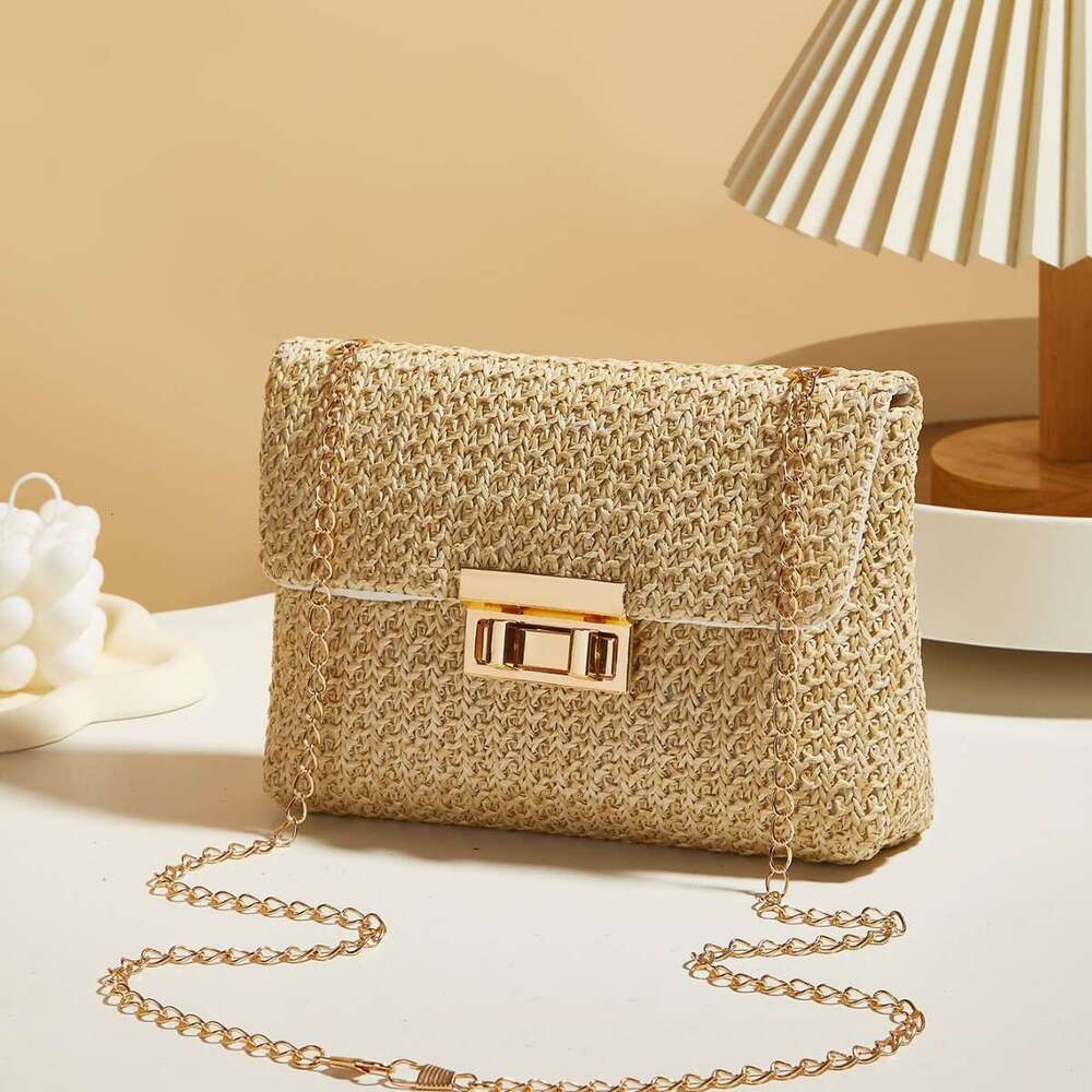 Designer bag Fashion Crossbody Korean Style Trendy Straw Woven Women's with Lock Closure Simple Small Square Bag