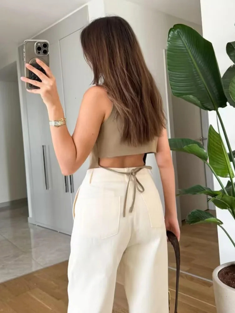 SLTNX Summer Women Turndown Collar Vests Back Lace Up Chic Single Breasted Waistcoat Tops Lady Sleeveless In Vest 251029