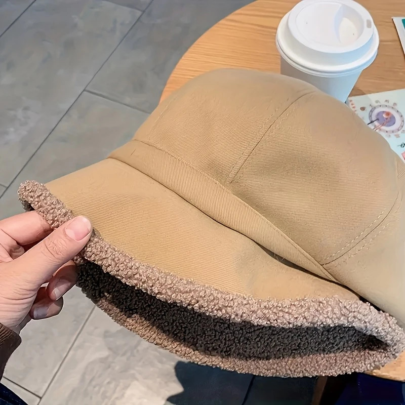 Womens Thick Fisherman Hat Thick Velvet Warm Hat Large Brim For Winter Warmth And Anti Separation Ear Protection 251029
