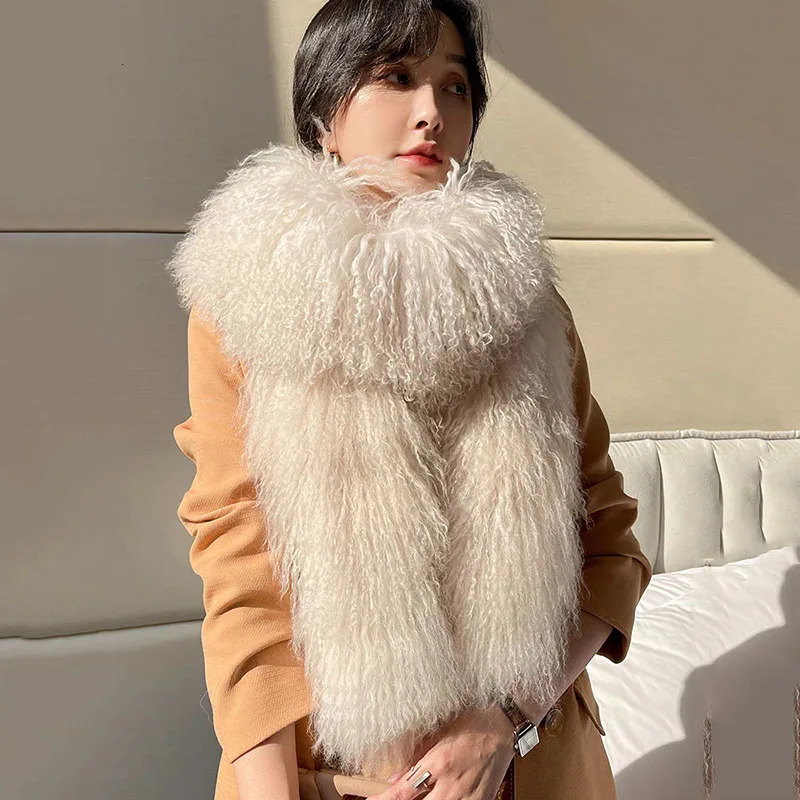Women Winter Real Mongolia Fur Scarf Thick Female Fashion Warm Long Genuine Tibet Scarves Fluffy y Scarfs 251013