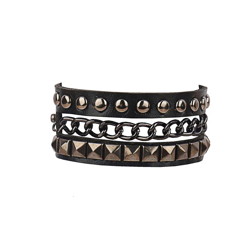 Fashion Star Skull Spike Bracelet Punk Rock Heart Bracelet Black Studded Pu Leather Bracelet for Men Women Man Jewelry Gift 251028