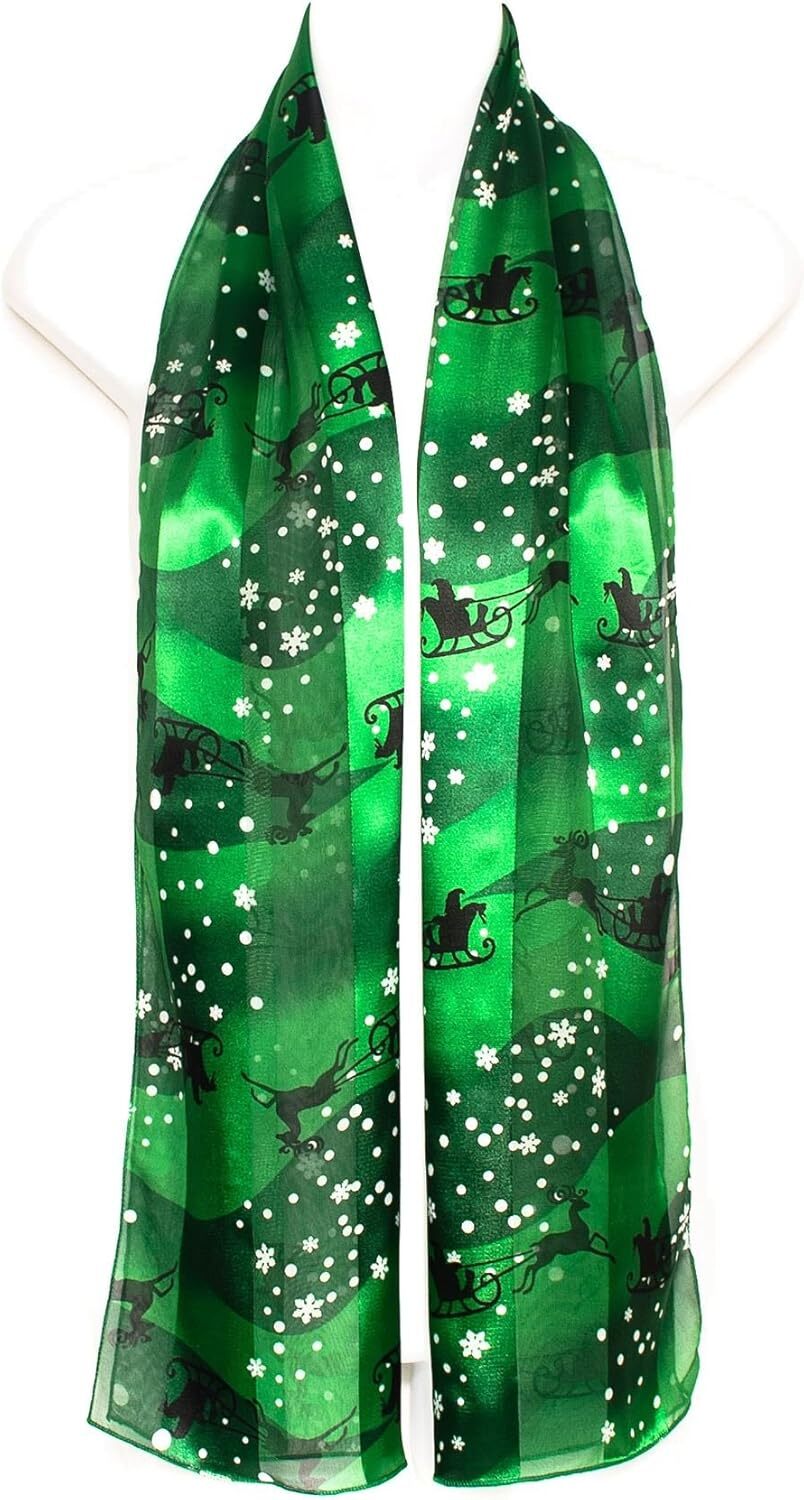 Custom Christmas Snowflakes Santa on Sleigh Chiffon Satin Scarf