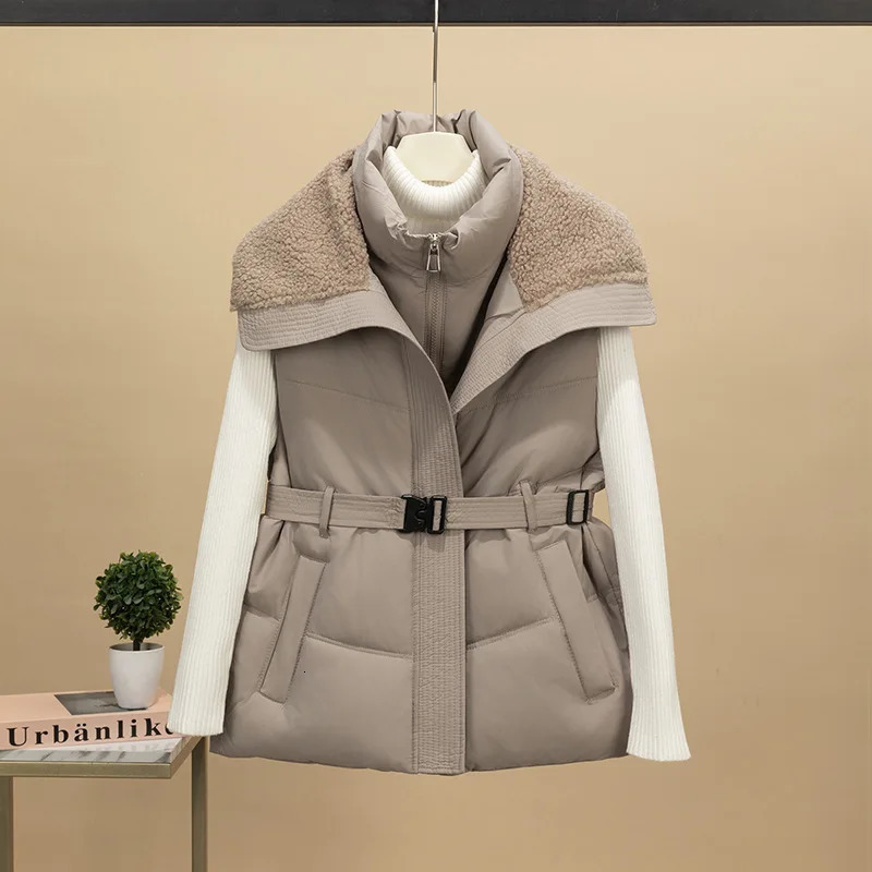 Womens Spliced Lamb Wool Vest Jacket Loose Down Cotton Padded Fuzzy Fleece Oversized Sleeveless Sherpa 251027