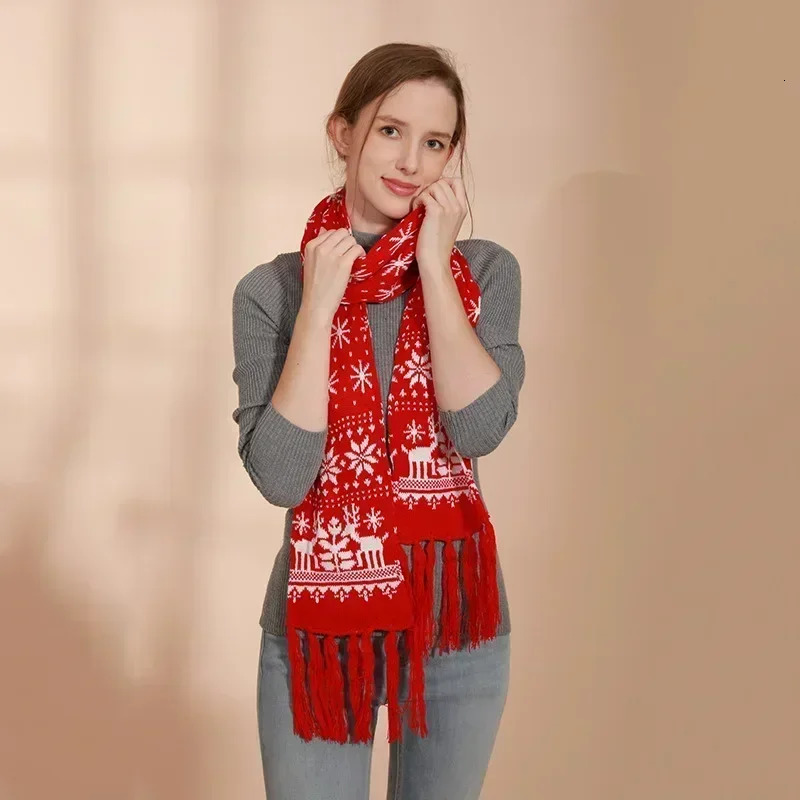 1pc Christmas Red Scarves Cartoon Reindeer Snowflake Warm Scarf Man and Woman Christmas Scarves for Women Sweet Girls Black 2025 251029