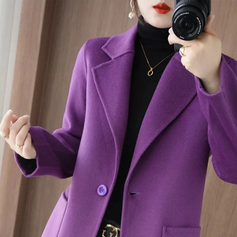 100 Pure Wool DoubleSided Cashmere Jacket Women Overcoat Autumn Winter MidLength OneButton Slim Wool Windbreakers coat 251029