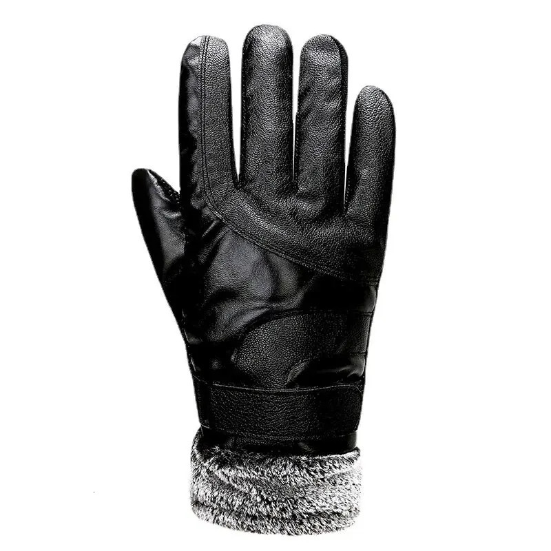 Leather Gloves Mens Winter Fleece Thickened Warm Touch Screen Windproof Waterproof Driving Motorcycle Riding Womens Win 251013