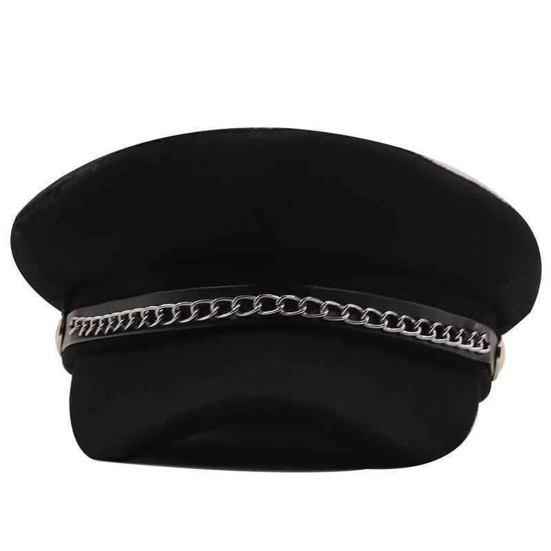 utumn Winter Chain Black Military Berets for Women Female Flat Army Cap Salior Hat Girl Travel Berets Ladies Painters Cap