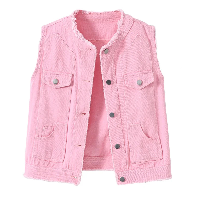 Autumn Women Denim Vests Sleeveless Waistcoat Students Casual Sleeveless Tops Jeans Jackets Pink Yellow White Orange Green 5XL 251029