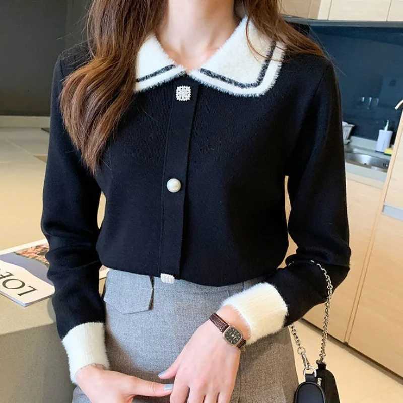 Sweet Contrast Knitting Pullovers Top Autumn Winter New Long Sleeve Academy Allmatch Sweaters Fashion Elegant Women ClothingT251028
