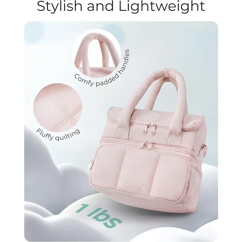 largecapacity portable lunch bag lightweight doublelayer quilted insulation bag nylon lunch box with padded shoulder strap 251029