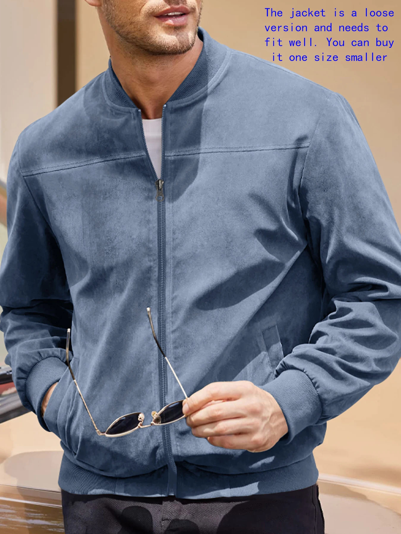 Mens suede nap fabric casual jacket Round neck zipper Solid color Sport Bomber Jacket Casual edition sports and golf fashion 251029
