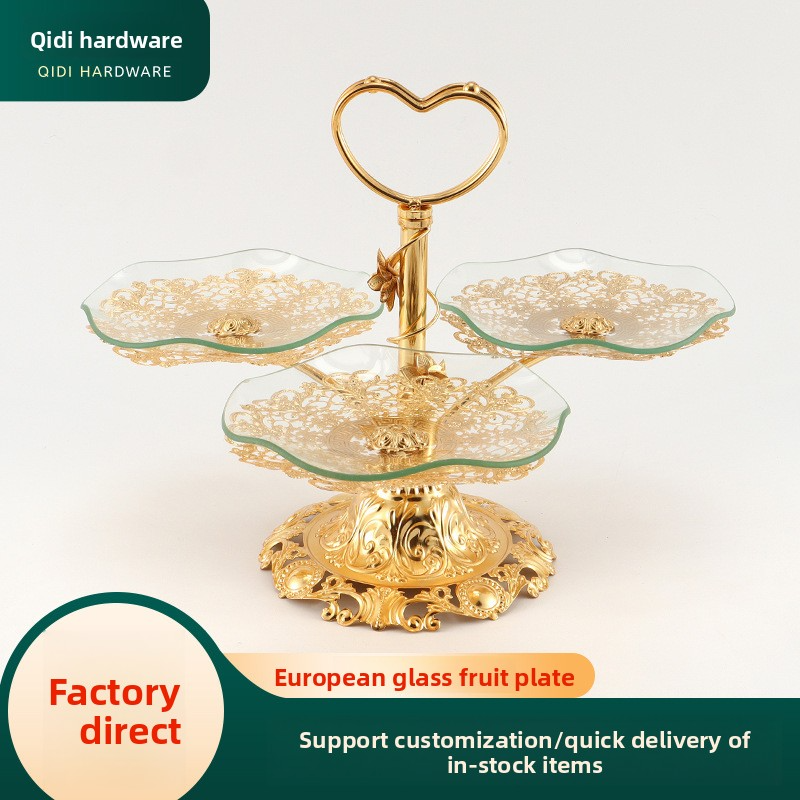 Dishes & Plates-Luxury Style Iron 3-Tier Lotus Leaf Fruit Plate - Home Living Room Ins-Style Glass Fruit Tray, High-Value Snack Storage Plate Decor-24