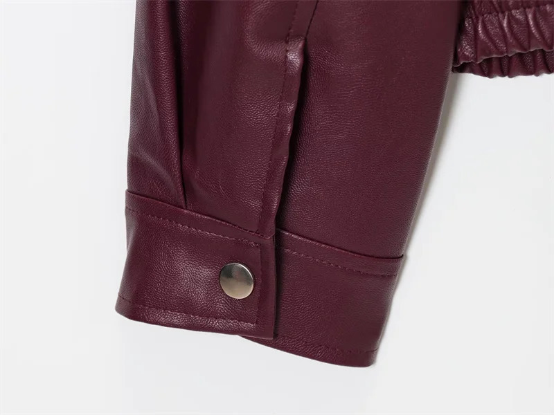 Womens Jacket 2025 American Retro Simple Lapel Burgundy Faux Leather Jacket Street Fashion Womens Jacket 251029