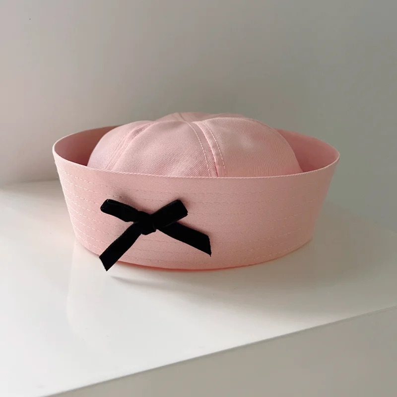 Korean Bow Knot Cute Pink Sailor Hat Flip Eaves Versatile Sweet Girl Spring and Summer JK Beret Dome Fashion Womens Cap 251029
