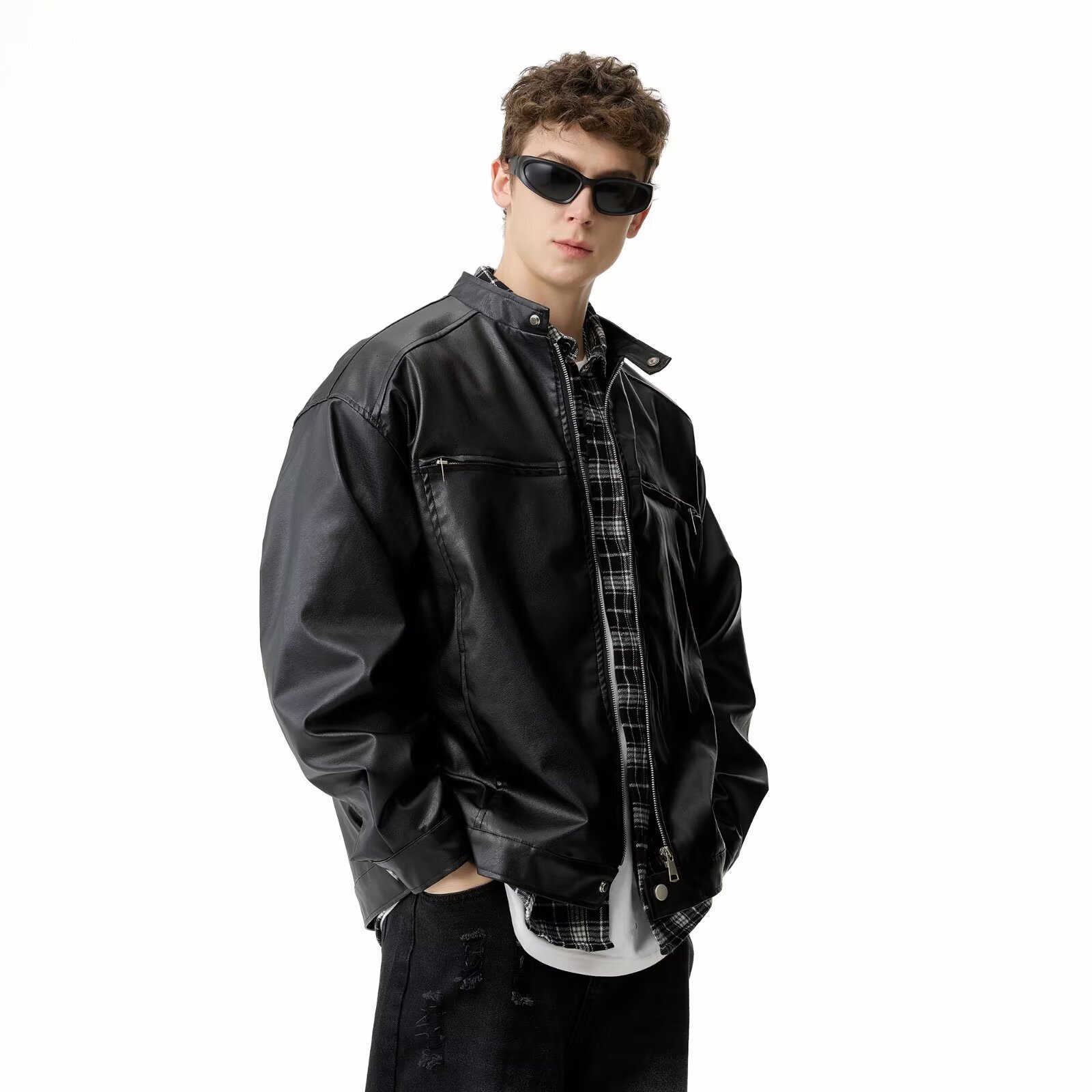 PU Leather Jacket Designer Jacket Men's Autumn Winter Trendy Loose Top American High Street Cool Motorcycle Jacket