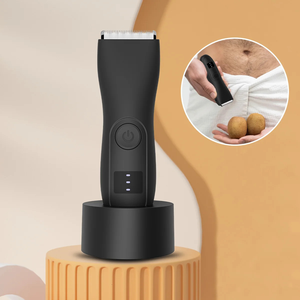 Mens IPX7 Ball TrimmerWaterproof Lighted Ceramic Blade Grooms Pubic Body Groin USBC No Nicks Gift for HimDad 251029