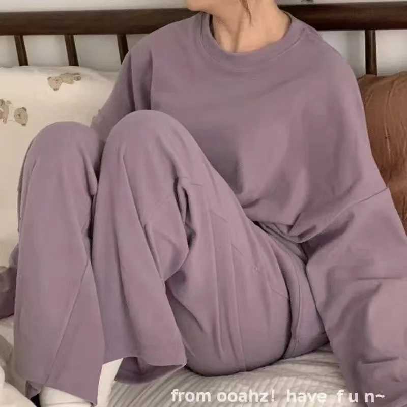 2024 New Winter Thickened German Velvet Pajamas Solid Colour Korean Ins Casual Round Neck Loungewear Loose Loungewear SuitT251029