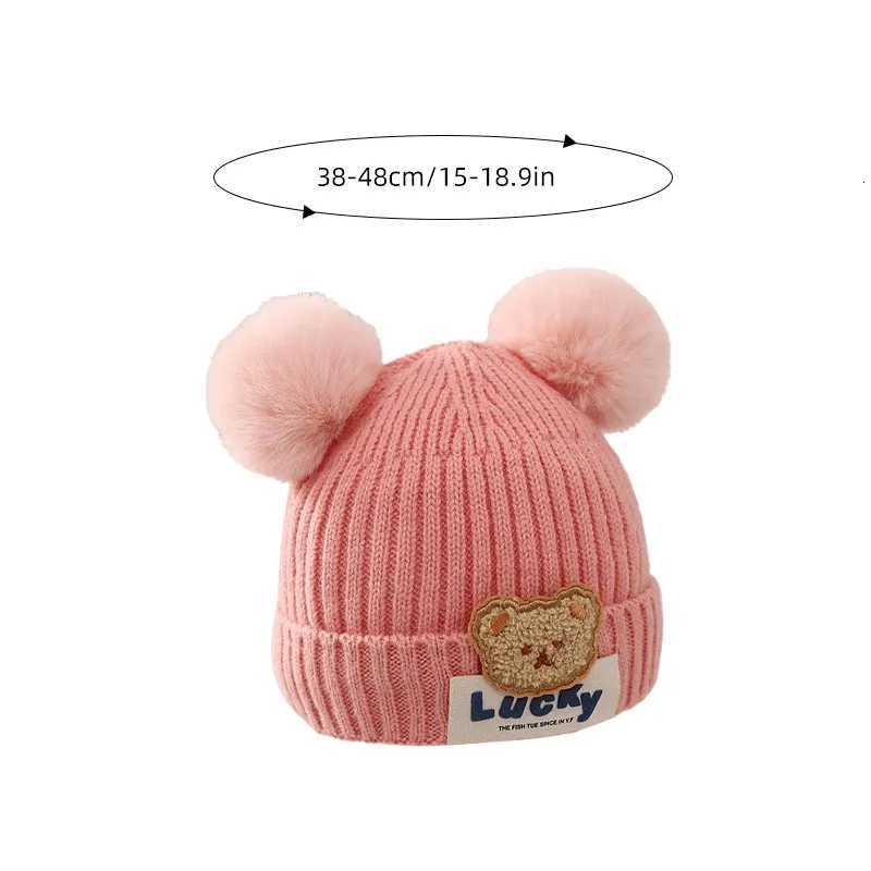 Cute Double Pompom Baby Beanie Cap Korean Bear Toddler Boy Girl Knitted Hat Autumn Winter Warm Infant Ear Protection Bonnet Caps251028