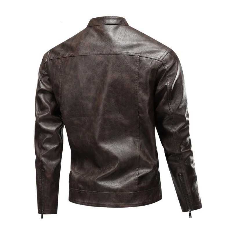 American retro lapel leather jacket a trendy autumn and winter brand in solid colors is versatile and suitable for teenagersT251029