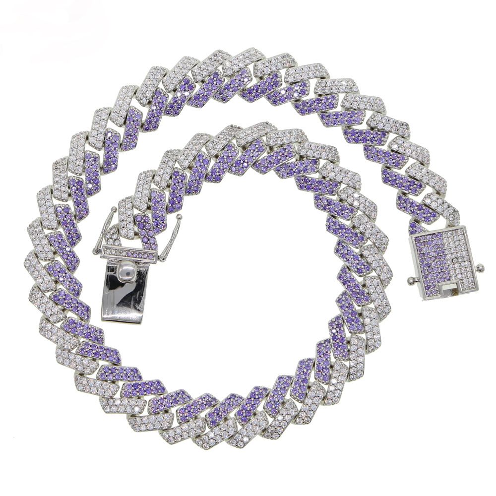 15mm Hip Hop TopBling Tennis Chain Choker Colorful 5A Zircon Cuban Chain Necklace Real Gold Plated Jewelry