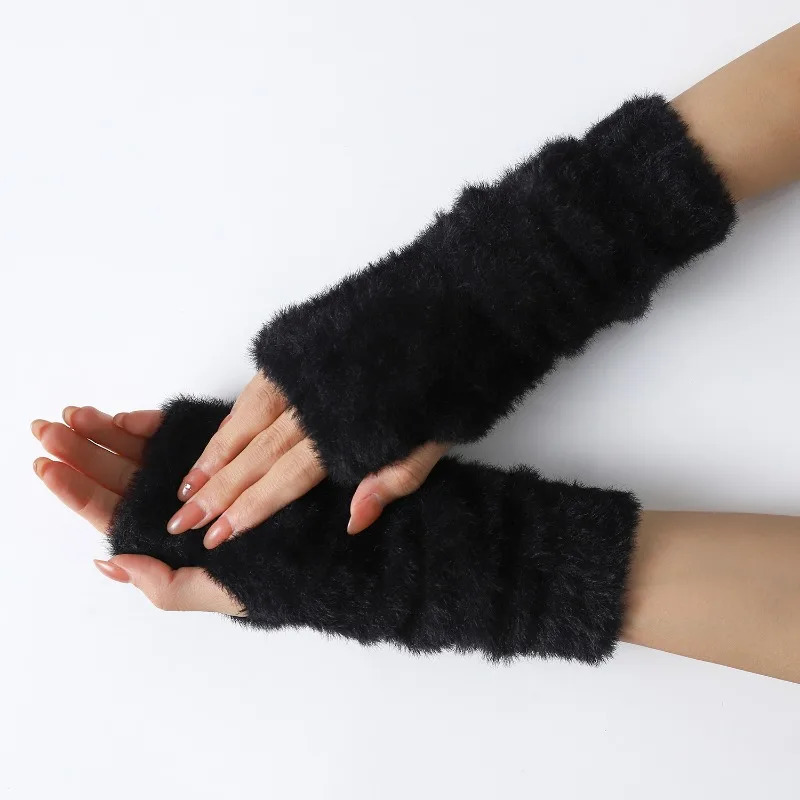 Pink Fingerless Gloves Y2K Wrist Warmers Arm for Women Chic Streetwear Fall Winter MinkLike Velvet 251013