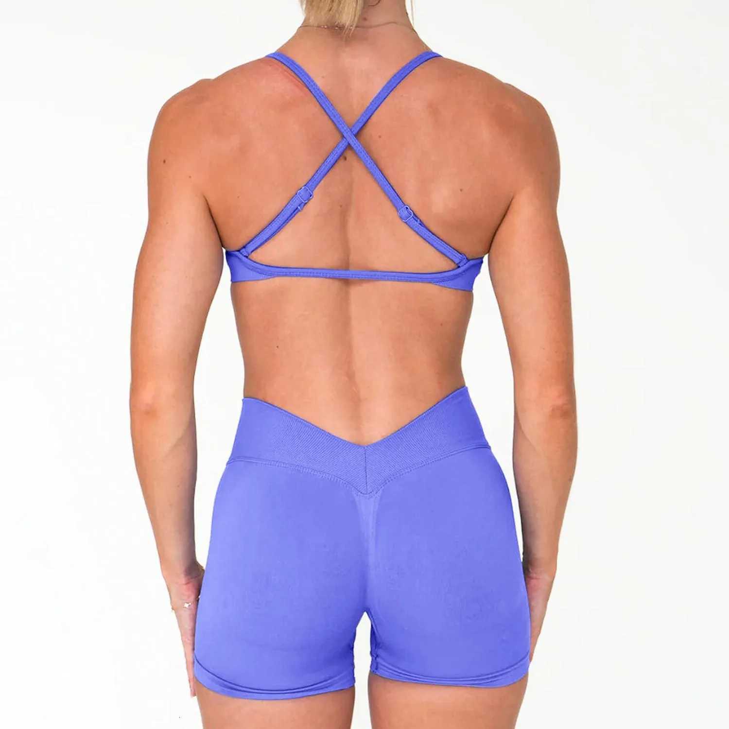 Womens 2Piece Yoga Suit Seamless Fitness Suit Gym Clothes Sports Bra Impact Shorts Set Workout Set Gym OutfitXJ251029