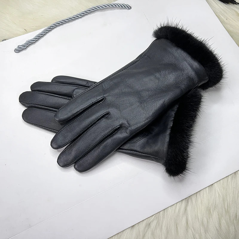 Male And Female Mink Fur Gloves Sheepskin Velvet Lining Black Womens Leather Gloves Mens Highgrade Mink Fur Motorcycle Gloves 251029