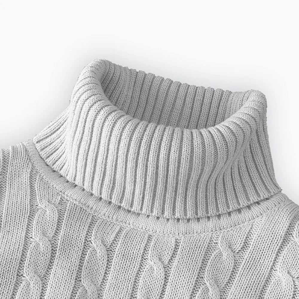 New Mens Turtleneck Sweater Solid Color High Neck Pullover Knitted Sweaters Casual Elastic Sweatwear Mens Fall Winter J251029