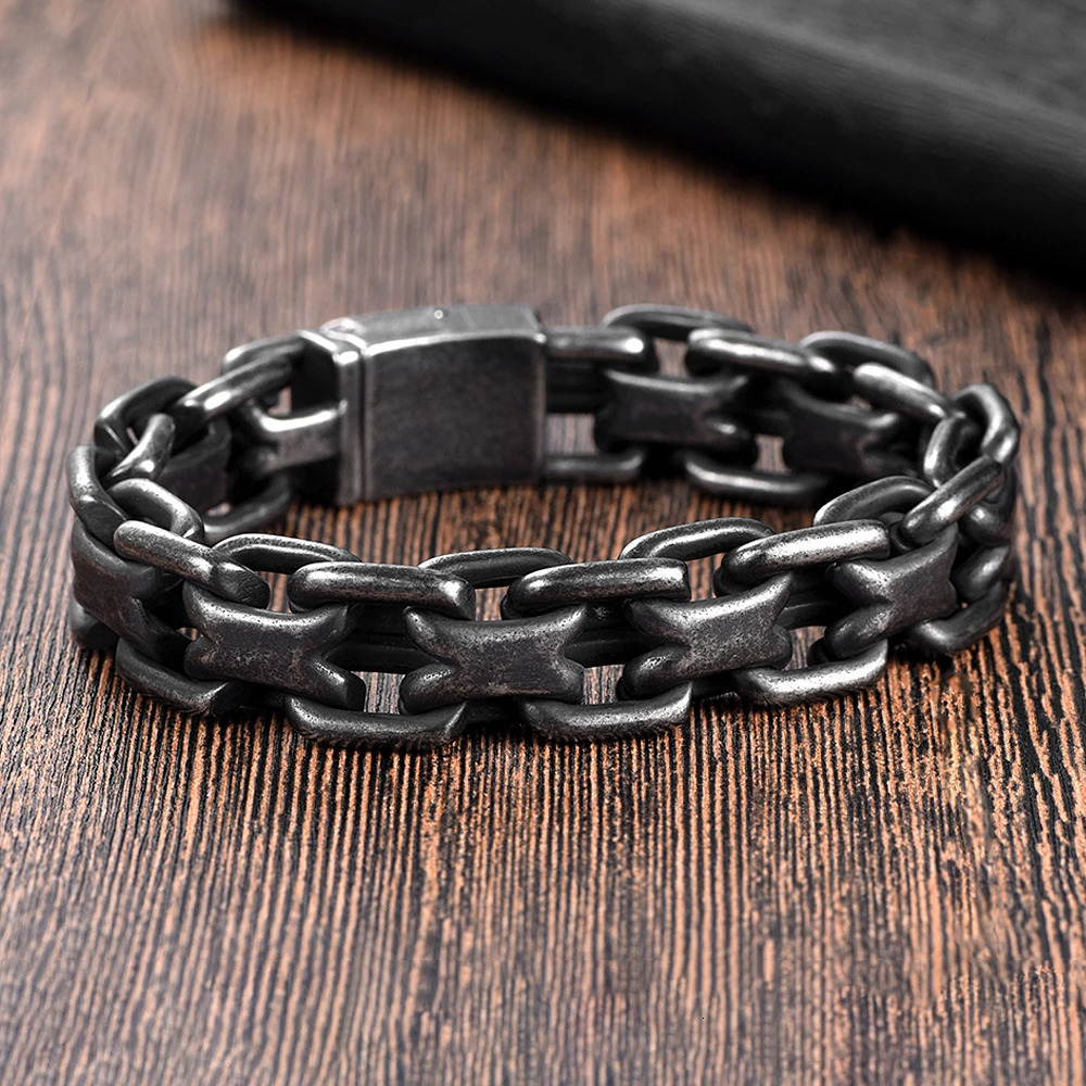 Vintage Heavy Double Zero Link Chain Bracelet For Men Boys Stainless Steel Fashion Punk Cuban Bangles Jewelry Gifts Drop 251028