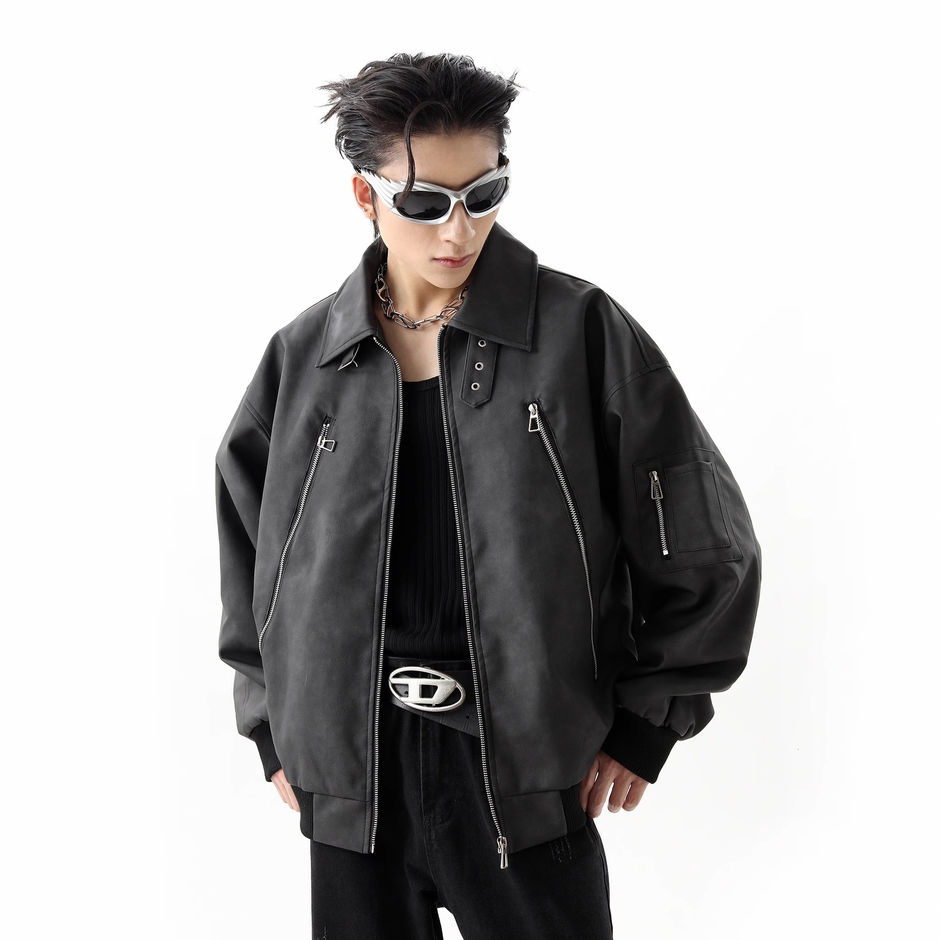 INS Loose Leather Jacket For Men Stylish Spring American Trend Designer Jacket PU Leather Jacket Men's Waterproof Motorcycle Jacket