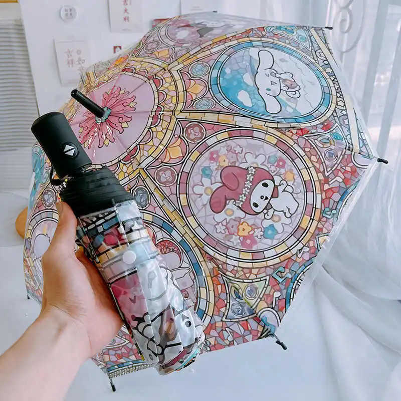 Sanrio Sanrio Hello Kitty umbrella Anime Kuromi Automatic Folding Sunumbrella Cute Rain Sunny Use Black Coating UV Protection Parasol L251029