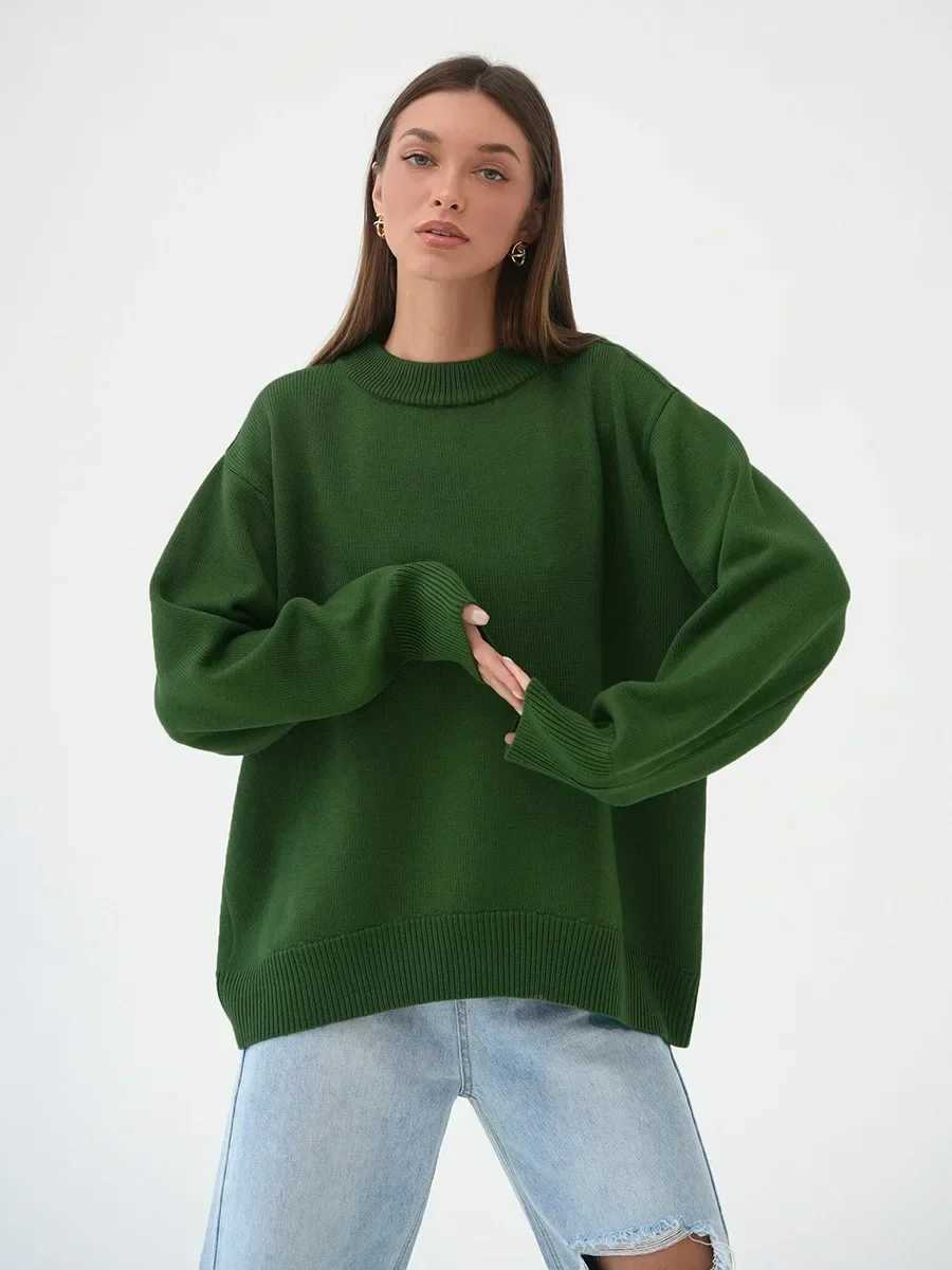 Blubelle Womens O Neck Sweaters Autumn Winter Thick Warm Oversized Casual Loose Knitted Pullover Jumper Female Tops J251029