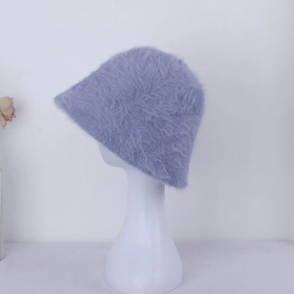 Hat winter womens fashion Solid color rabbit fur hat bucket cap fishermans hat knitted wool basin Bucket Hat 251029