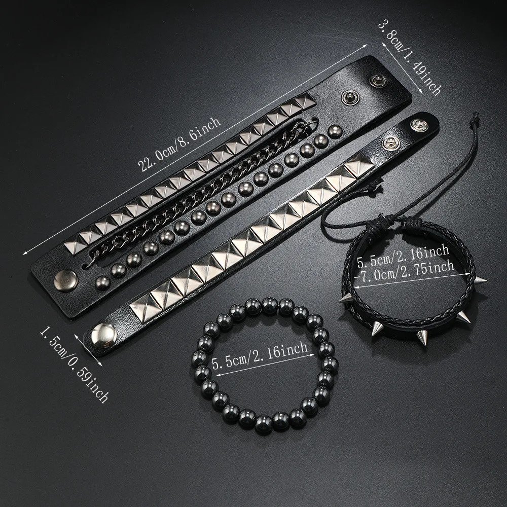 Vintage Leather Bracelets Punk Row Cuspidal Spikes Rivet Stud Wide Cuff PU Leather Punk Gothic Rock Unisex goth accessories 251028