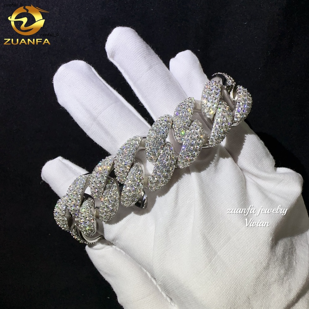 Fashion Fine Jewelry Sterling Silver 925 Vvs Moissanite Lab Diamond Hip Hop Iced Out Jewelry Cuban Link Chain Bracelet Men