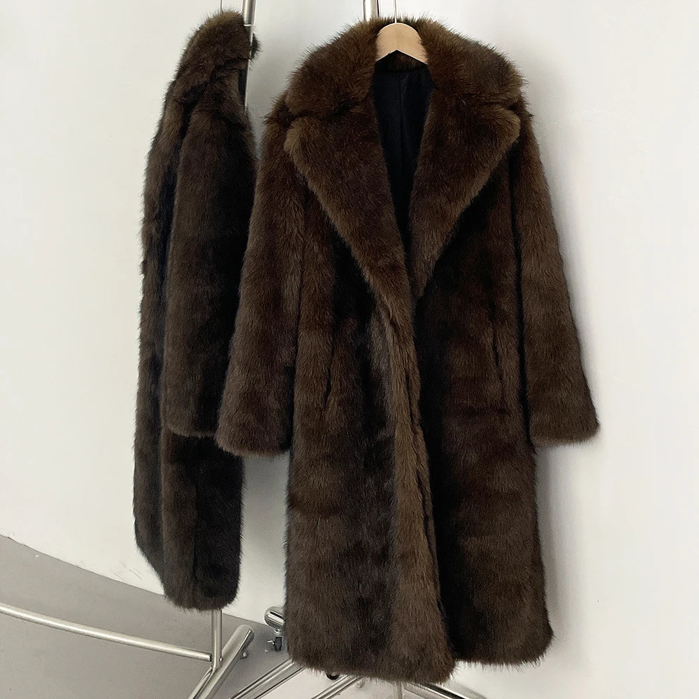 Factory Winter Clothes Women Long Warm Faux Fur Jacket Sleeve Artificial Fox Coat Female y Lady 251028