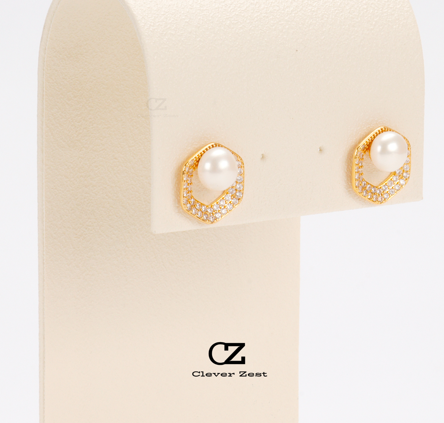 Natural White Pearl Hexagonal Stud Earrings 14K Gold-Filled Fashionable Versatile Trend Anniversary Gift Bestie Gift