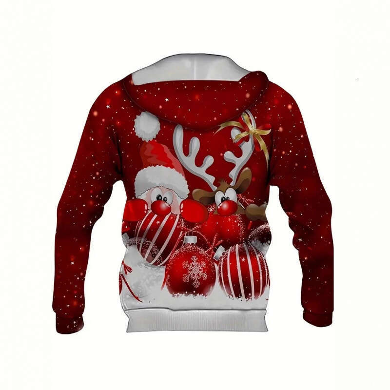 Mens Womens Christmas Father Christmas Elf Print Hoodie Casual Long Slve Sweatshirt with Pockets