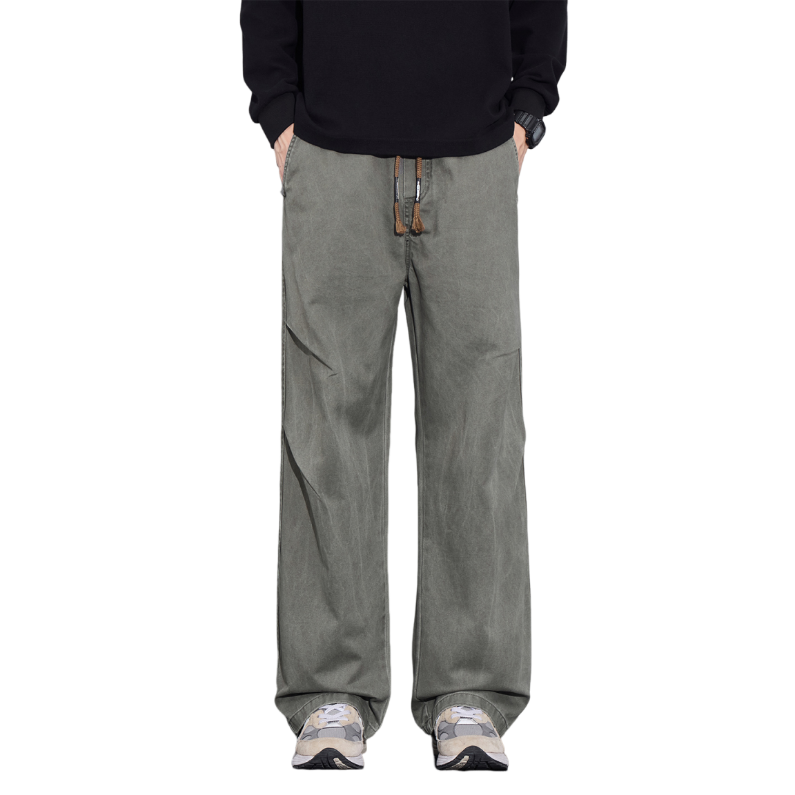 2025 Men's wide-leg casual pants, loose pure cotton long pants, trendy and retro autumn and winter new straight-leg pants, floor-length pants--12