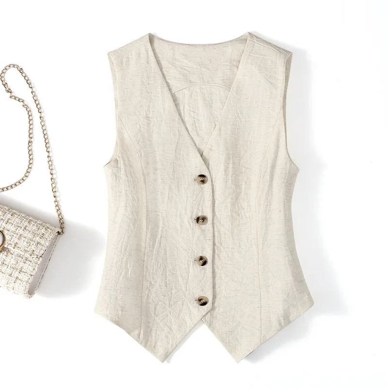 Linen waistcoat thin womens vest summer highend slimfit short sleeveless suit Vneck vest clip 251029